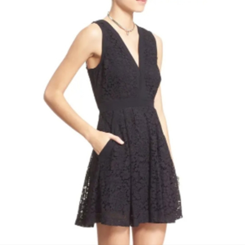 Free People Lovely in Love Lace Mini Dress Pockets Black S